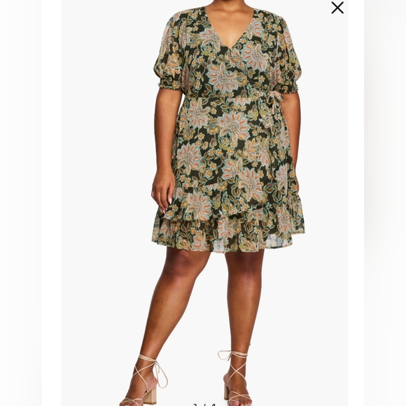 Estelle Boho Beauty Floral Faux Wrap Dress Size 1X/16 - Picture 1 of 16